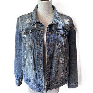 STS Blue Distressed Blue Jean Denim Jacket Size Large